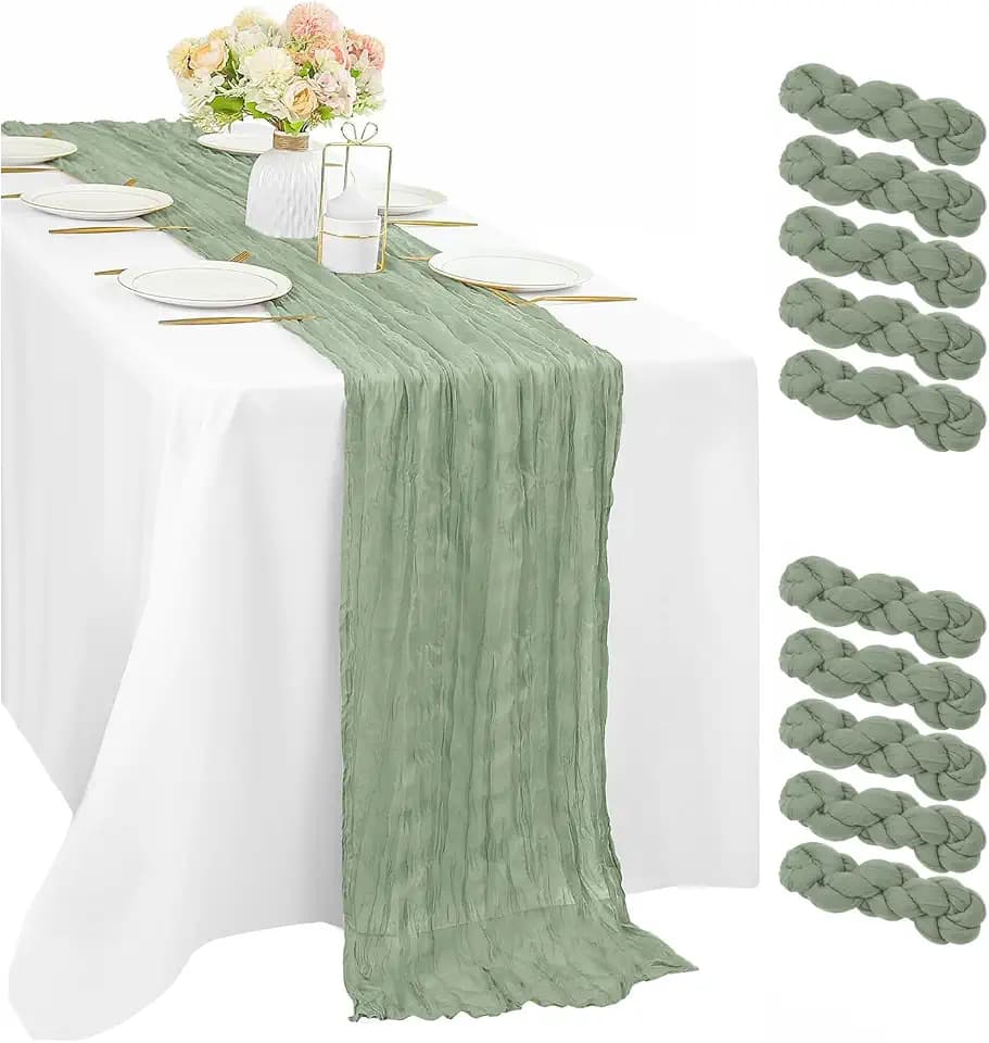 10PCS Sage Green Cheesecloth Table Runner 120*35ft Boho Gauze Fabric