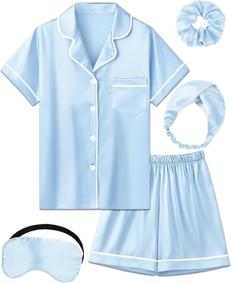 Kids Silk Pajamas Girls Satin Pajama Set Button Down Pjs Set 5-12Y