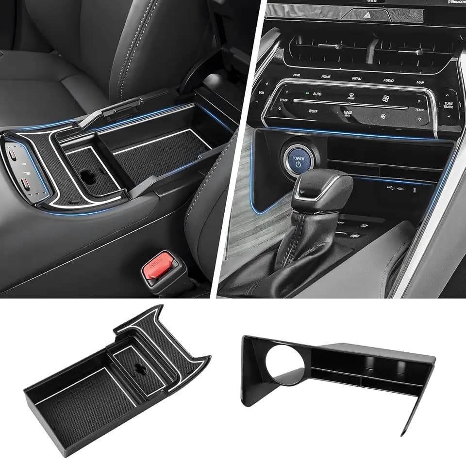 Autorder 2PCS Center Console Organizer for 2021-2024 Toyota Venza Accessories Armrest Storage Box Secondary Insert Tray Center Console Armrest Tray with Nonslip Mats