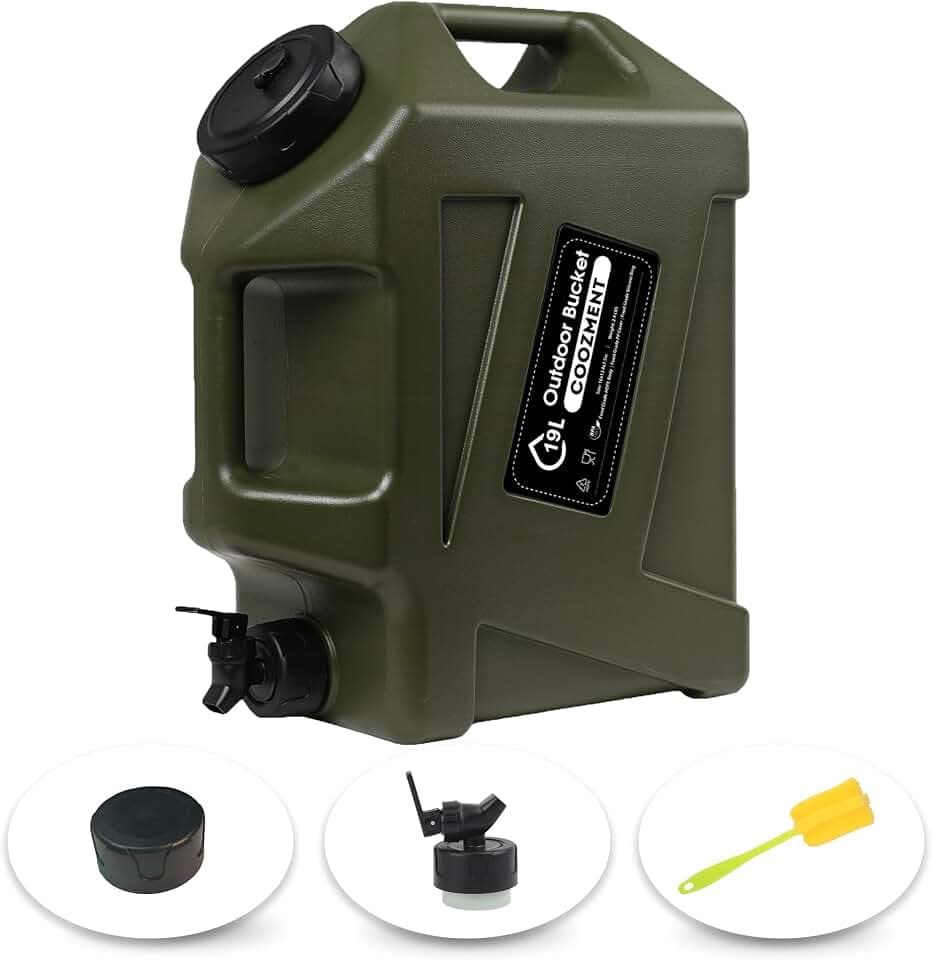 COOZMENT 3.2 Gallon/5 Gallon Water Containers with Spigot, BPA Free Water Jug, Military Green Water Tank, Multifunction Water Storage Containers for Camping Outdoor Hiking,Emergency Storage