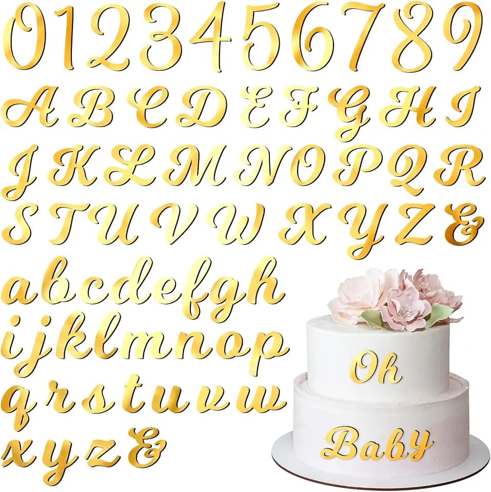 Jspupifip 64 Pcs Acrylic Cake Alphabet Numbers Topper(Gold)
