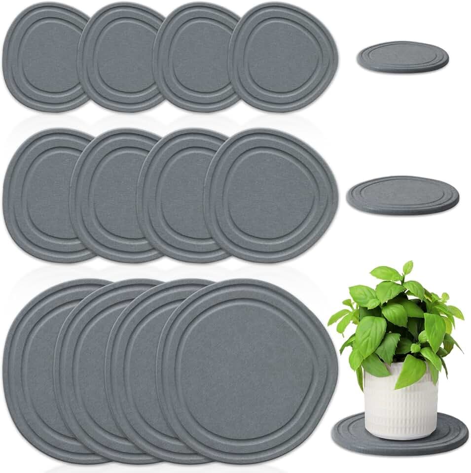 Plant Saucers for Indoors, 12 Pack 4 6 8 Inch Quick Drying Diatomite Plant Drip Water Catcher Trays for Pots, Diatomaceous Earth Planter Drainage Saucers Plates to Catch Water for Flower, Stone Gray
