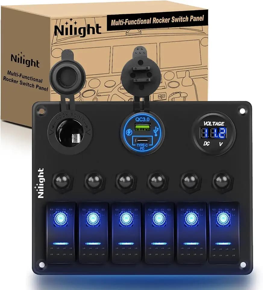 Nilight 6 Gang Multi Function Rocker Switch Panel Waterproof Pre-Wired