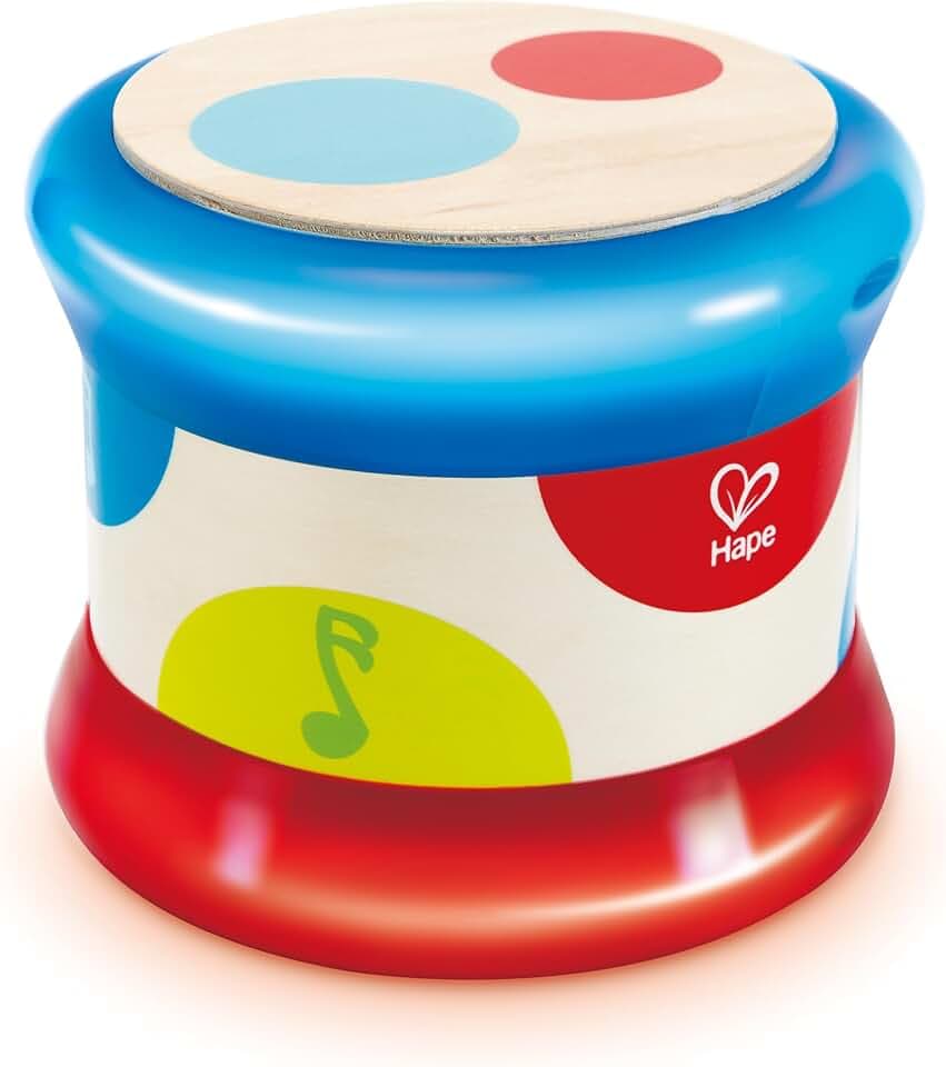 Hape Baby-Trommel - Rollendes Musikspielzeug für Kleinkinder zum Erlernen von Rhythmus und unterschiedlichen Klängen, batteriebetrieben, ab 6 Monaten