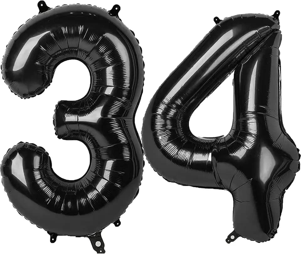 40 Inch Black Number 34 Balloons Foil Digital Helium Number Balloons
