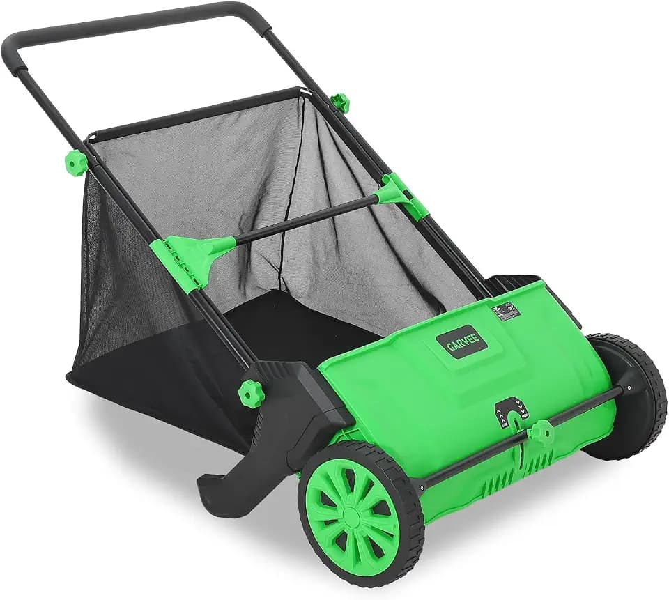 Garvee Push Lawn Sweeper, 26 in Leaf & Grass Collector with 7 cu. ft. Hopper Bag, Leaf Sweeper for Lawn with Rubber Wheels for Yard, Lawn, Sidewalk, Driveway