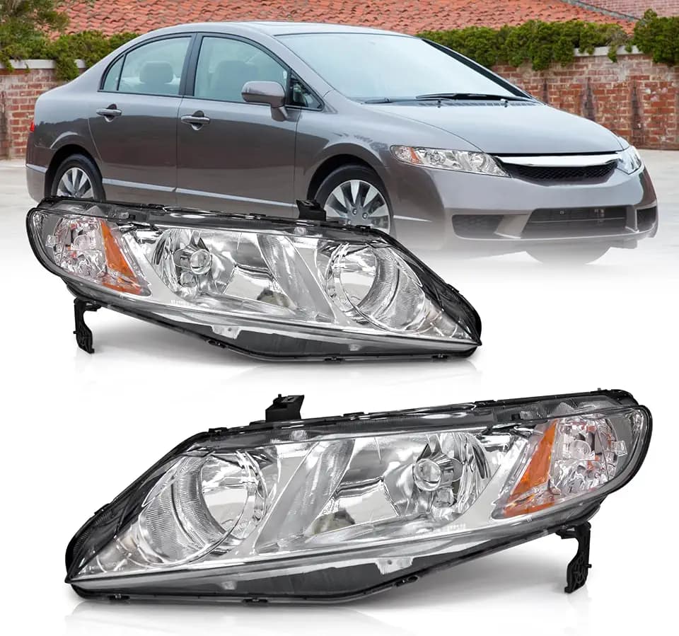 for 2006-2011 Honda Civic 4 Door Headlights Chrome Pair