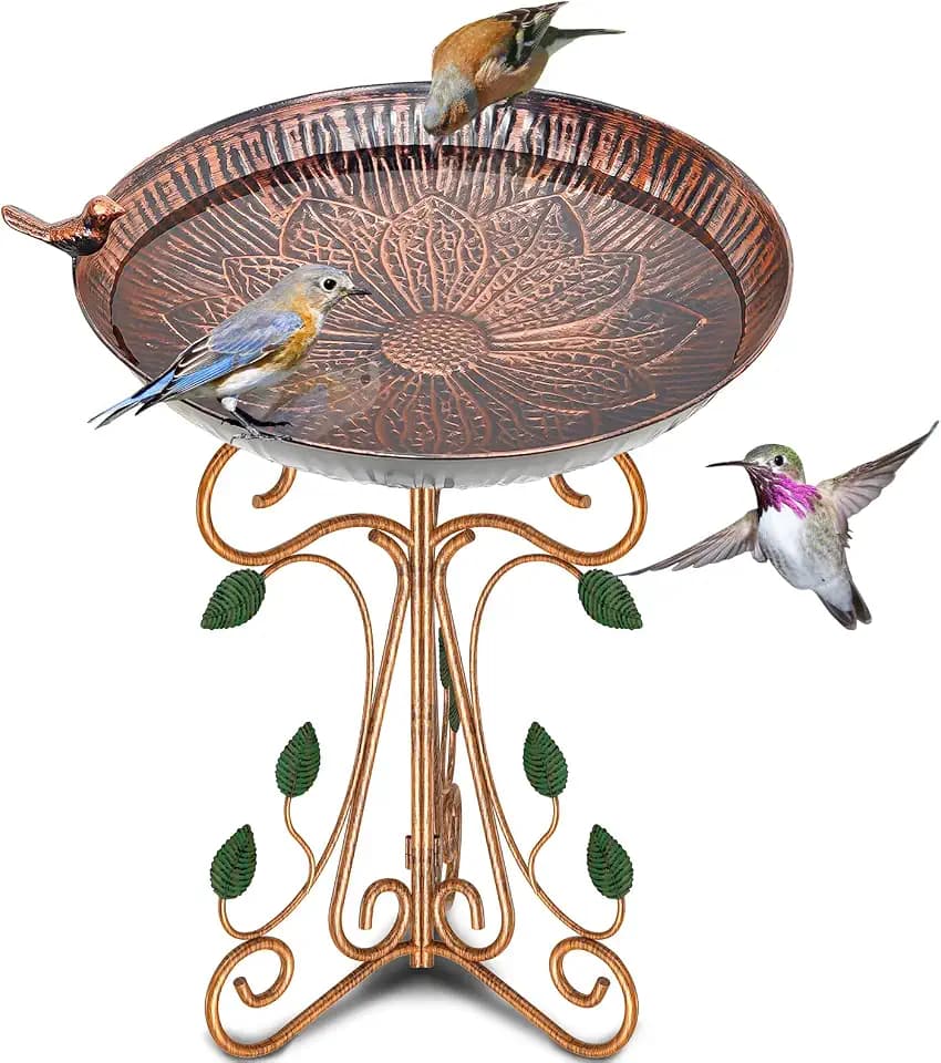 Metal Bird Bath for Outside, Birdbaths Bowl with Cast Iron Pedestal
