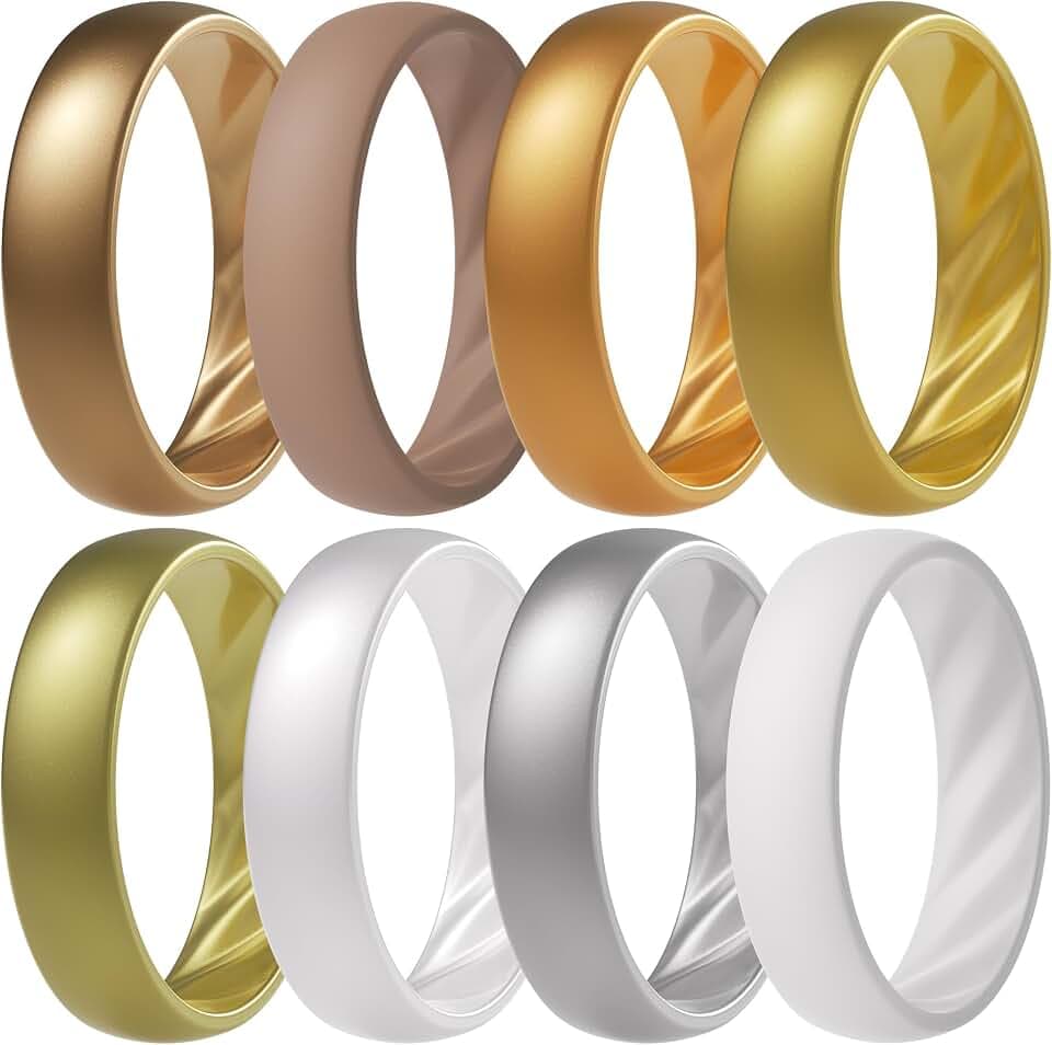 ThunderFit Silicone Ring for Women, Elegant Wavy Grooves, 6mm Wide