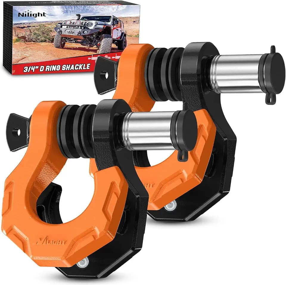 Nilight 2 Pack 3/4" D-Ring Separate Shackle 45,000 Lbs Break Strength | Includes 7/8" Lock Pin, Isolators and Washers Off Road Recovery, for Tow Strap Winch Truck Vehicle Black&Orange