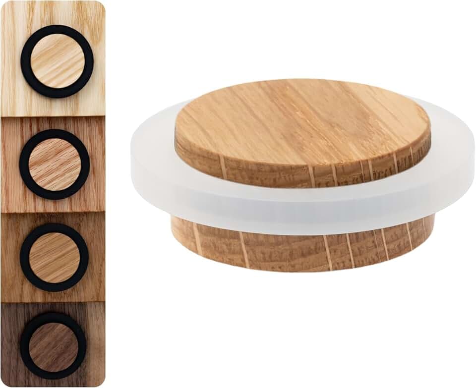 EVI Herrajes | Türstopper Boden Holz | Eichenholz mit weißem Gummi | Ø47x22mm | Klebstoffmontage | Mod.20345X19
