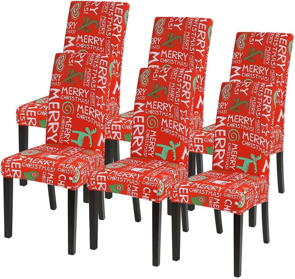 Xmas weihnachtlich Stuhlhussen 1er/2er/4er/6er Set Strech Stuhlbezug Moderne Husse Dekoration Stuhlüberzug Stuhl Universal Passform für Esszimmer Party Banquet