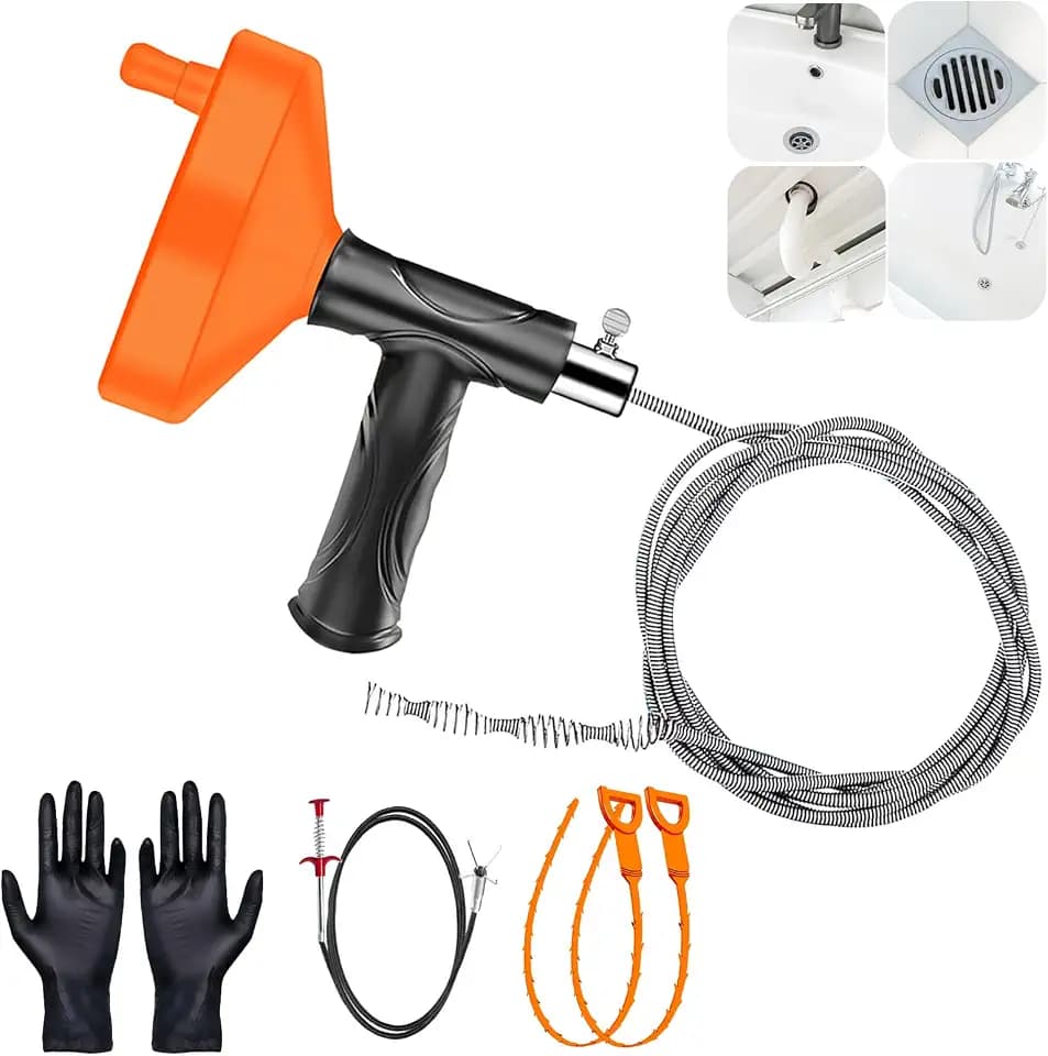 33 FT Drain Snake Auger, Plumbing Snake Drain Hair Clog Removal Tool, Sink Unclogger Drain, Heavy Duty Drum Auger, Cleaner Tool for Bathroom Kitchen Tub Shower Drain Clog Remover with Gloves