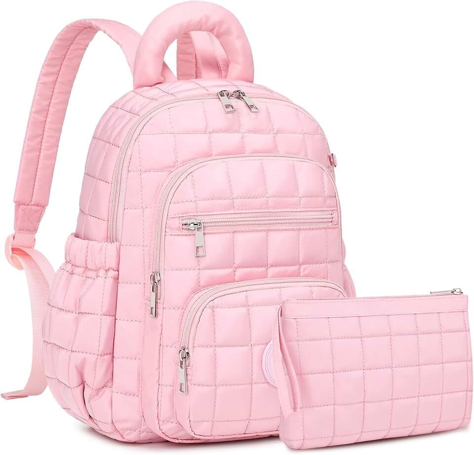 Sisipoet Mini Backpack for Women, 2pcs Small Backpack for Ladies Bookbag Purse for Women with Handy Wallet and Luggage Strap, Pink