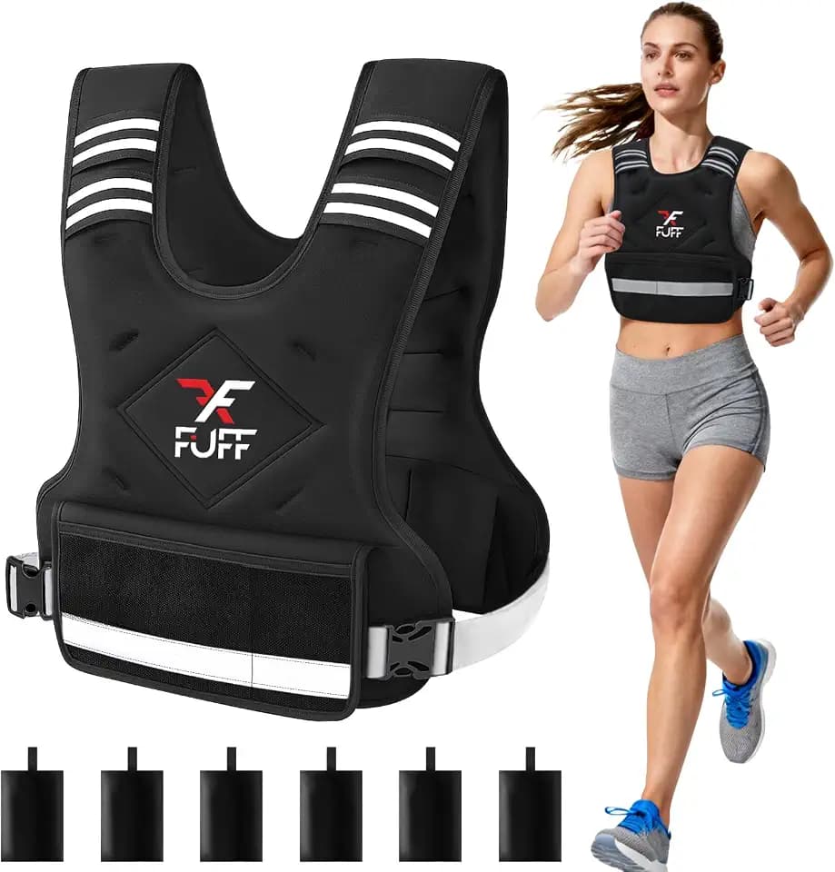 FUFF Adjustable Weighted Vest for Adult, 11-20lb Vest with 6 Ironsand Weights for Strength Training, Large Weight Vest with Reflective Strip for Men & Women, Black