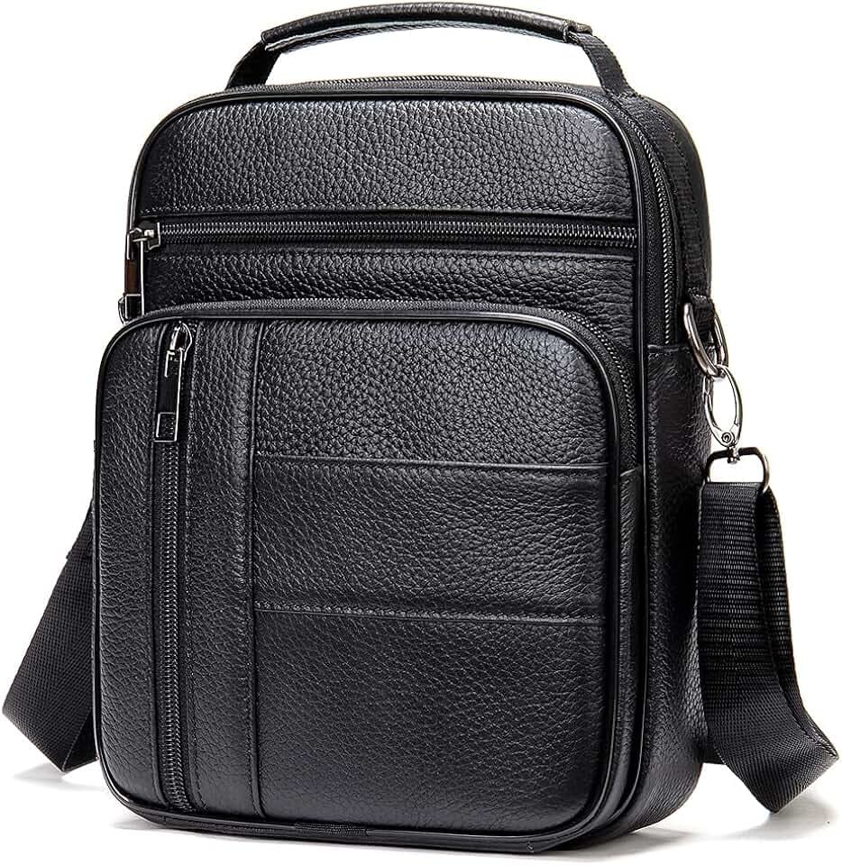 Hebetag Small Leather Sling Shoulder Bag Messenger Pack for Men Women Outdoor Travel Business