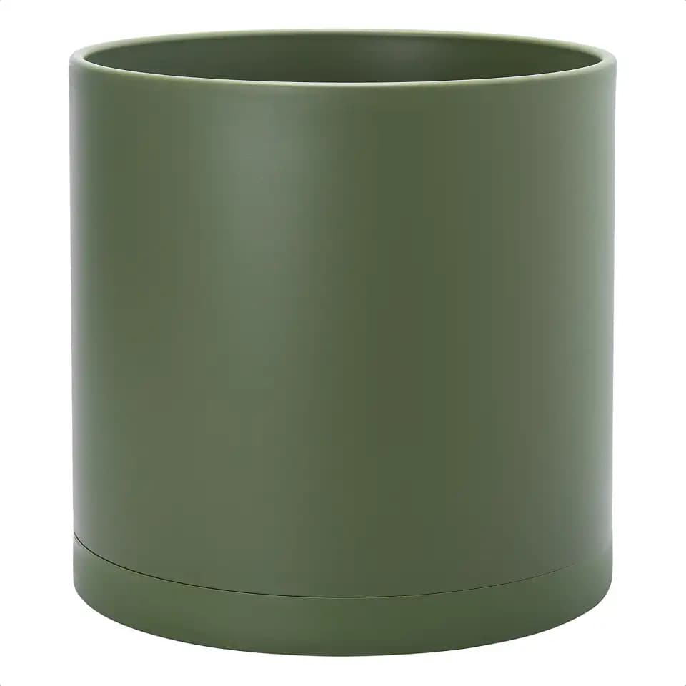 D'vine Dev Plastic Planter Pot with Saucer, 14 in, Olive, 74-X-I-4