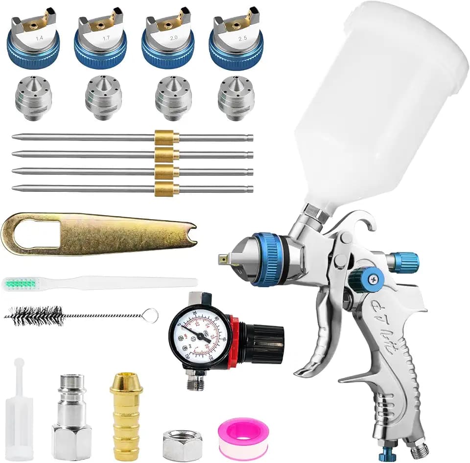 HVLP Lackierpistole Kit, 4 Düsen 1,4/1,7/2,0/2,5mm, Becher 600ml
