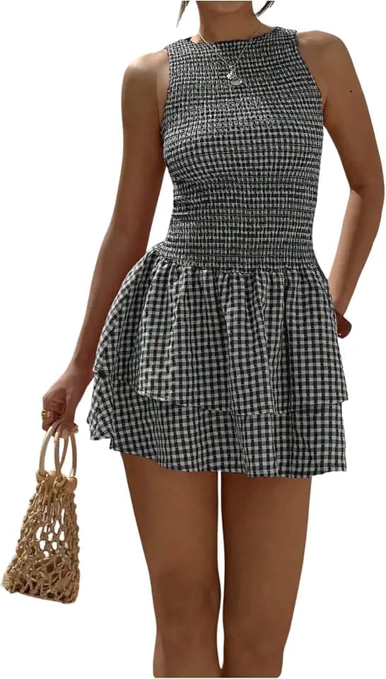 Milumia Women's Gingham Mini Dress Sleeveless Cute Summer Picnic Dress