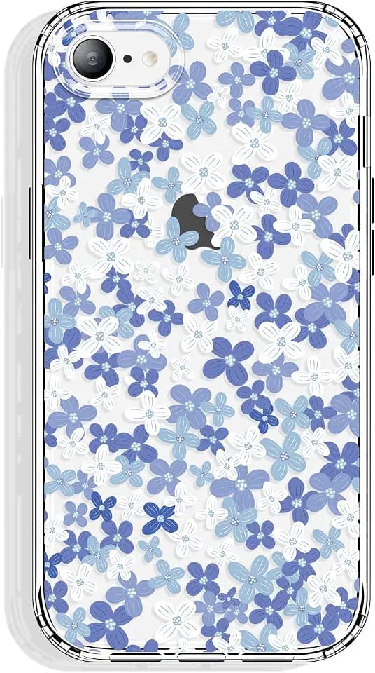 GYZYA for iPhone SE Case (2022/2020/3rd/2nd), iPhone 8/7 Case 4.7 Inch Clear with Floral Design, Cute Protective TPU Bumper + Shockproof Non Yellowing Cover for Women and Girls (Tiny Flowers/Blue)