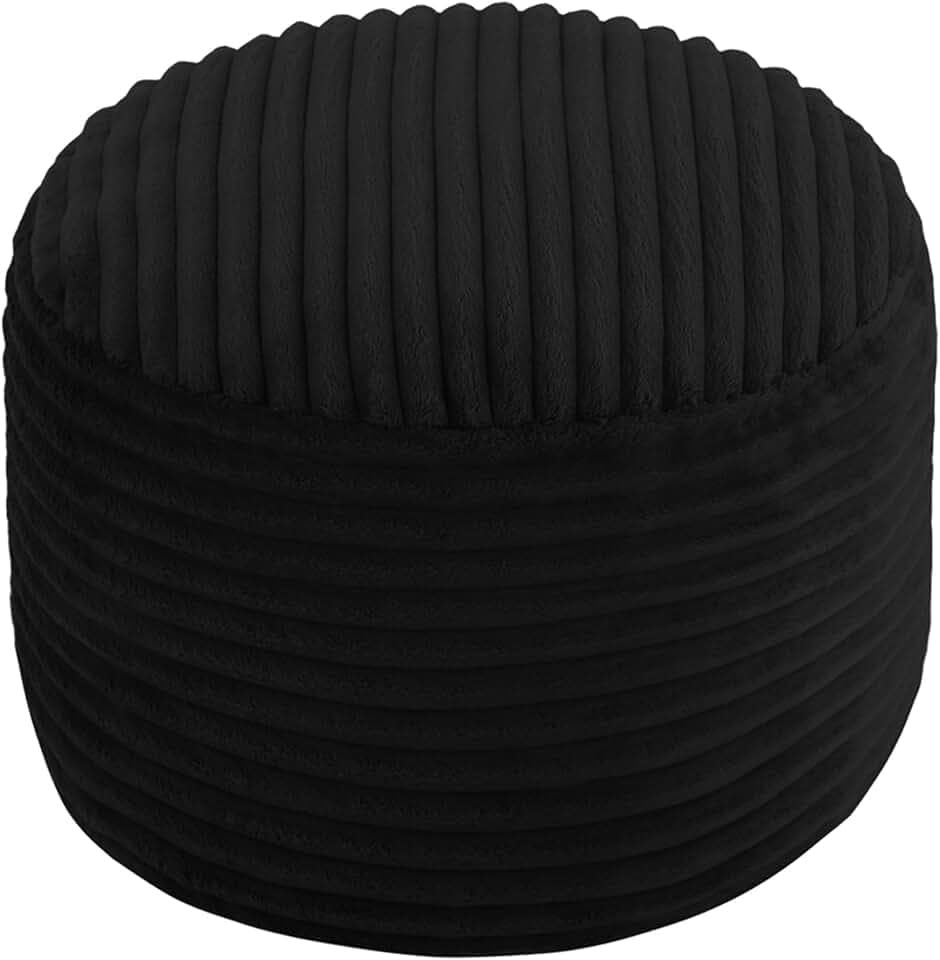 MeMoreCool Round Pouf Ottoman Foot Rest, 20x15 Inch Corduroy Pouf, Black