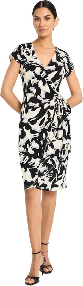 Maggy London Women's Women's Cap Sleeve V-Neck Jersey Wrap - Side Tie Waist - Elegant Wedding Guest Dress