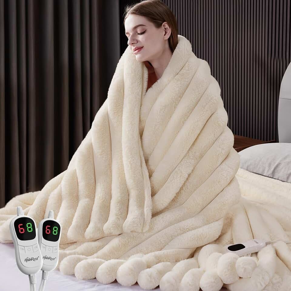 Heated Throw Blanket, Faux Fur Cozy Electric Blanket 90''*100''