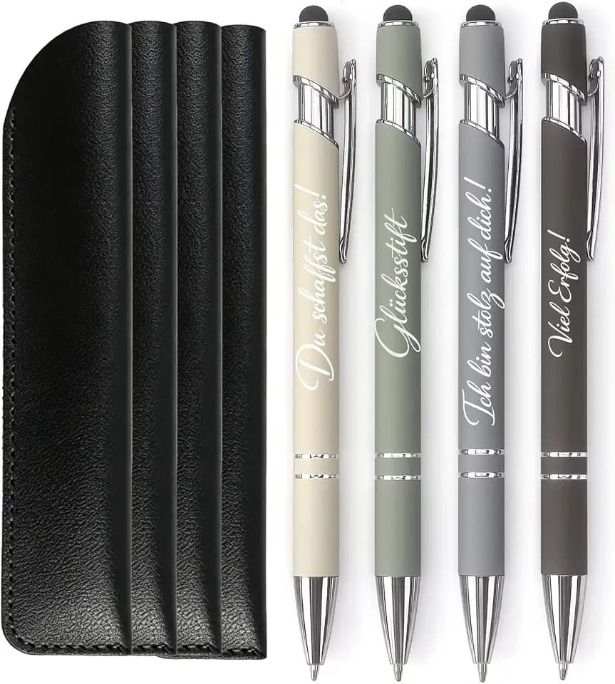 4 Stück Glücksstift Kugelschreiber Set mit Etui, Motivationsstifte Du schaffst das Viel Erfolg, Geschenk zum Ausbildungsverbeginn, Ausbildungsbeginn Geschenk für Kollegen Schüler Studenten Lehrer