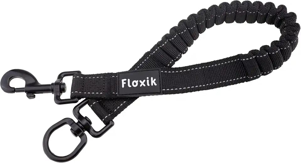 Floxik Ruckdämpfer elastisch groß für mittelgroße und große Hunde | Bungee Leinenverlängerung für Jede Hundeleine | ideal zum Joggen, Radfahren und Spazierengehen Schwarz