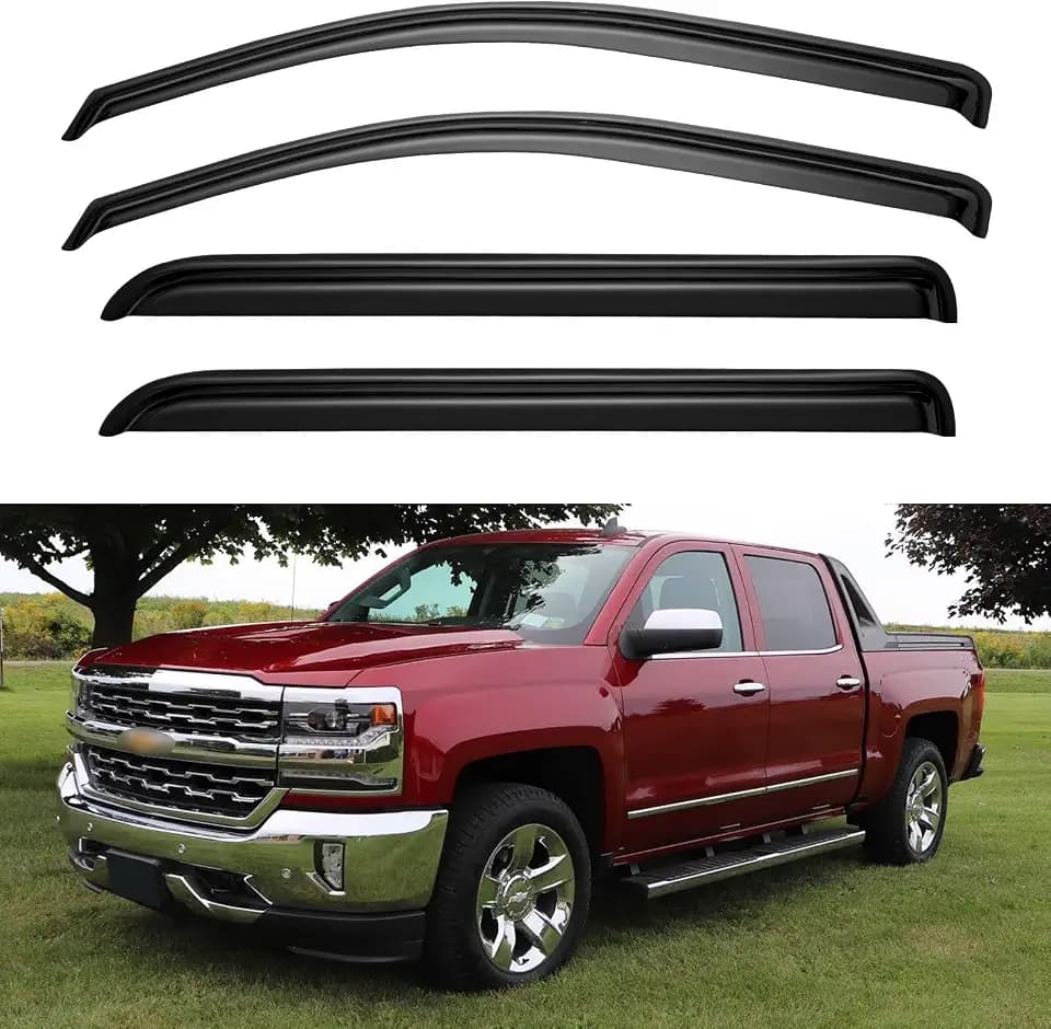 Window Rain Guards for 2014-2018 Chevy Silverado/GMC Sierra 1500 Crew Cab, Out-Channel Window Vent Visors Wind Shades Deflector for 2015-2019 Silverado/Sierra 2500HD 3500HD