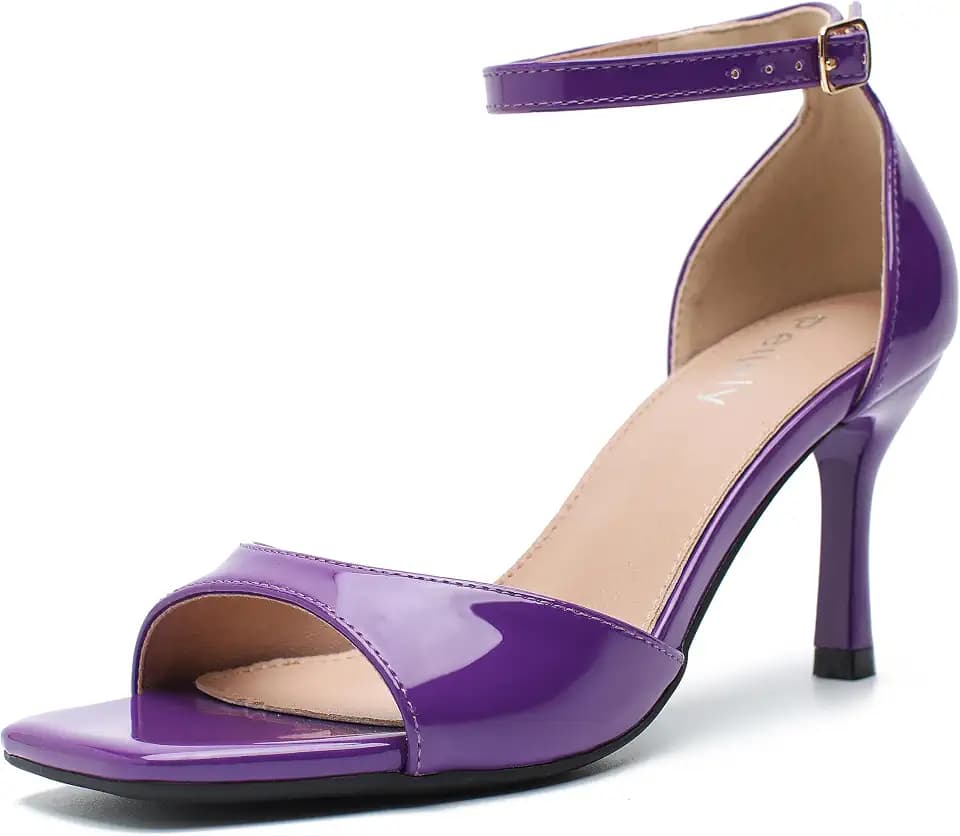 Women's Ankle Strap Mid Kitten Sandals, Square Open Toe, 3-Inch Heel, Summer Dress Shoes