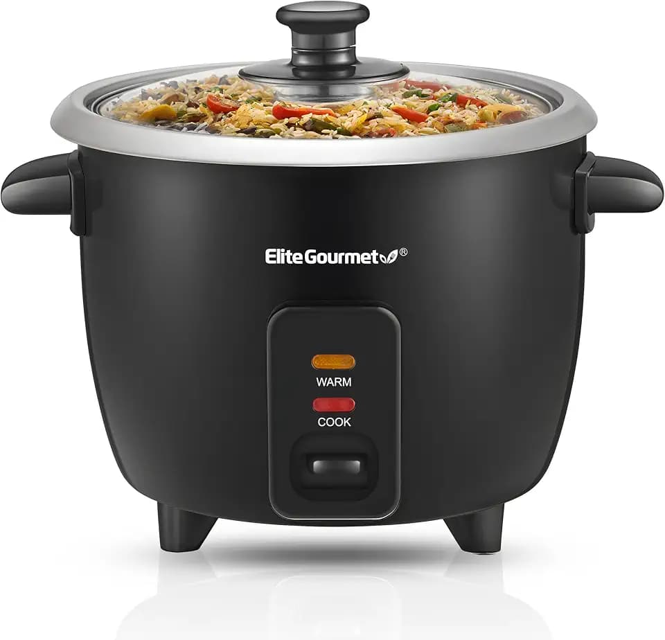 Elite Gourmet ERC003BX Rice Cooker, Keep Warm, Black, 6 Cups Cooked