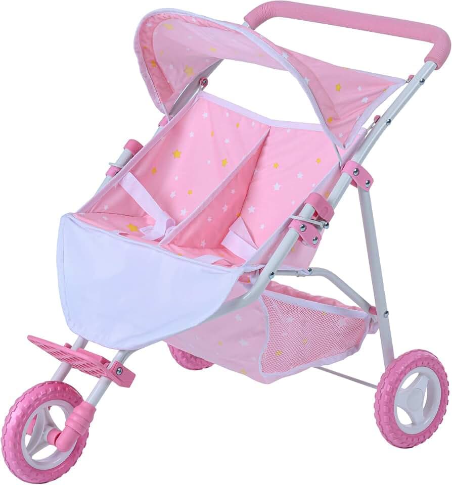 Olivia's Little World Doppel Twin Puppen Kinderwagen Puppenwagen Rosa OL-00012