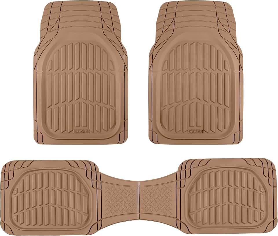 Motor Trend FlexTough LITE Rubber Car Mats Full Set - All Weather Floor Mats for Trucks, Cars & SUVs - Automotive Waterproof Beige Car Floor Mats for Cars Interior Accessories Universal Trim-to-Fit