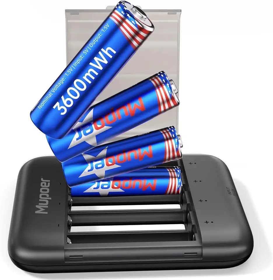 Mupoer Rechargeable AA Batteries with Box,3600mWh Lithium Batteries AA 1.5V 4 Count,Double A Battery Rechargeable,Long Lasting Lithium ion with Ultra Thin Charging Storage Box for Blink Xbox