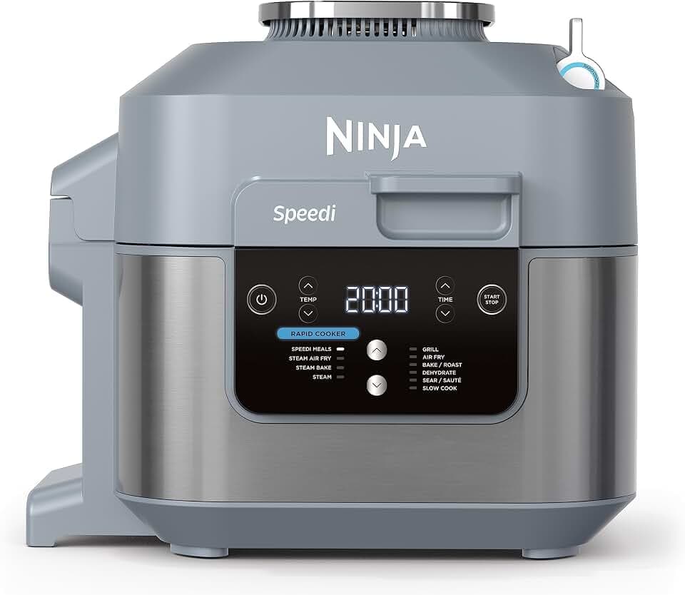 Ninja Speedi Multikocher, 5,7L, 10-in-1 Multicooker, Air fryer Heißluftfritteuse, Slow Cooker Langsamkochen, Geschenk für Männer/Frauen, Meersalzgrau ON400EU, Grau