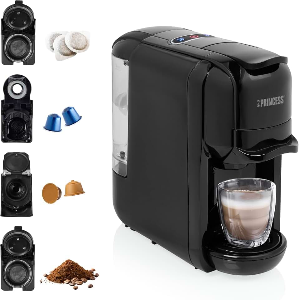 Princess Kaffeemaschine 249452 – Für Nespresso™-Kapseln, Dolce Gusto & ESE-Pads – Italienische 19-Bar-Pumpe – 0,6 L – 1450 W