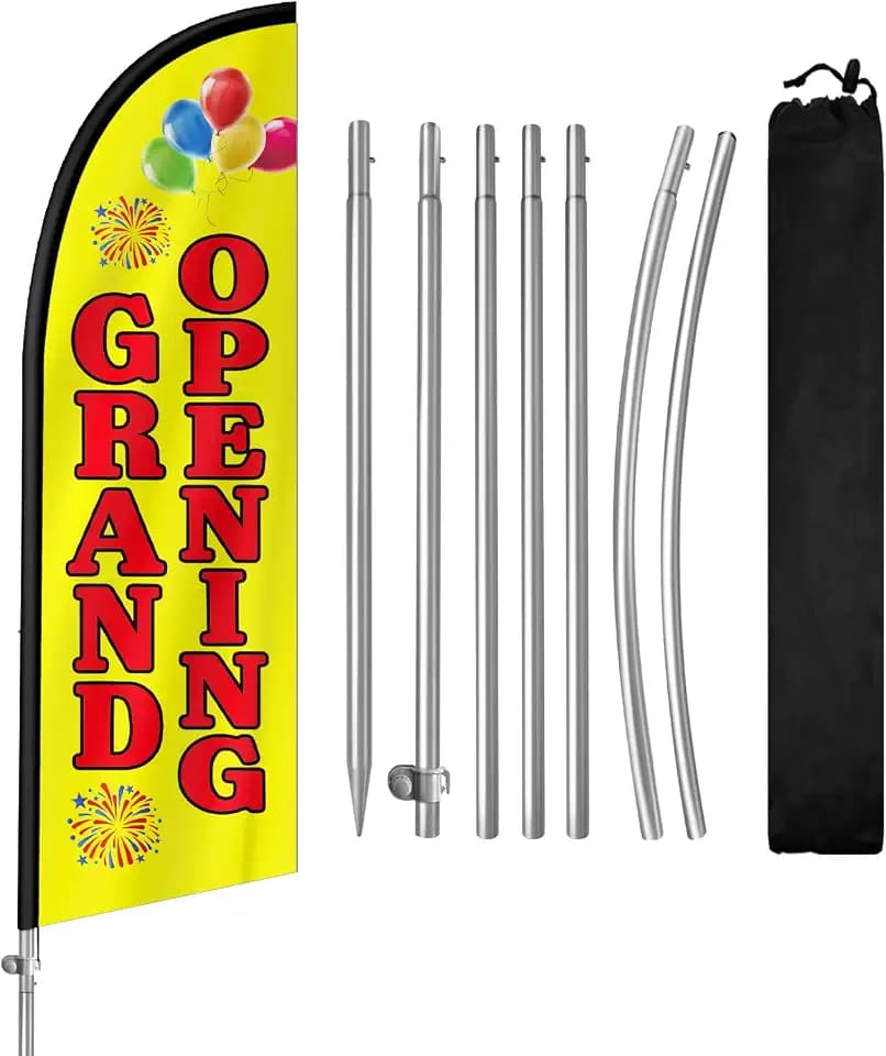 8FT Grand Opening Feather Flag with Pole & Ground Spike, Outdoor Advertising Banner with Carry Bag, Eye-Catching Storefront Display for Opening Events