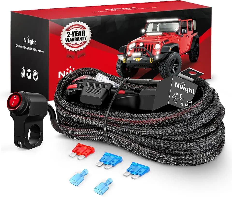Nilight Motorcycle Handlebar Light Bar Wiring Harness Kit 12V On/Off Switch