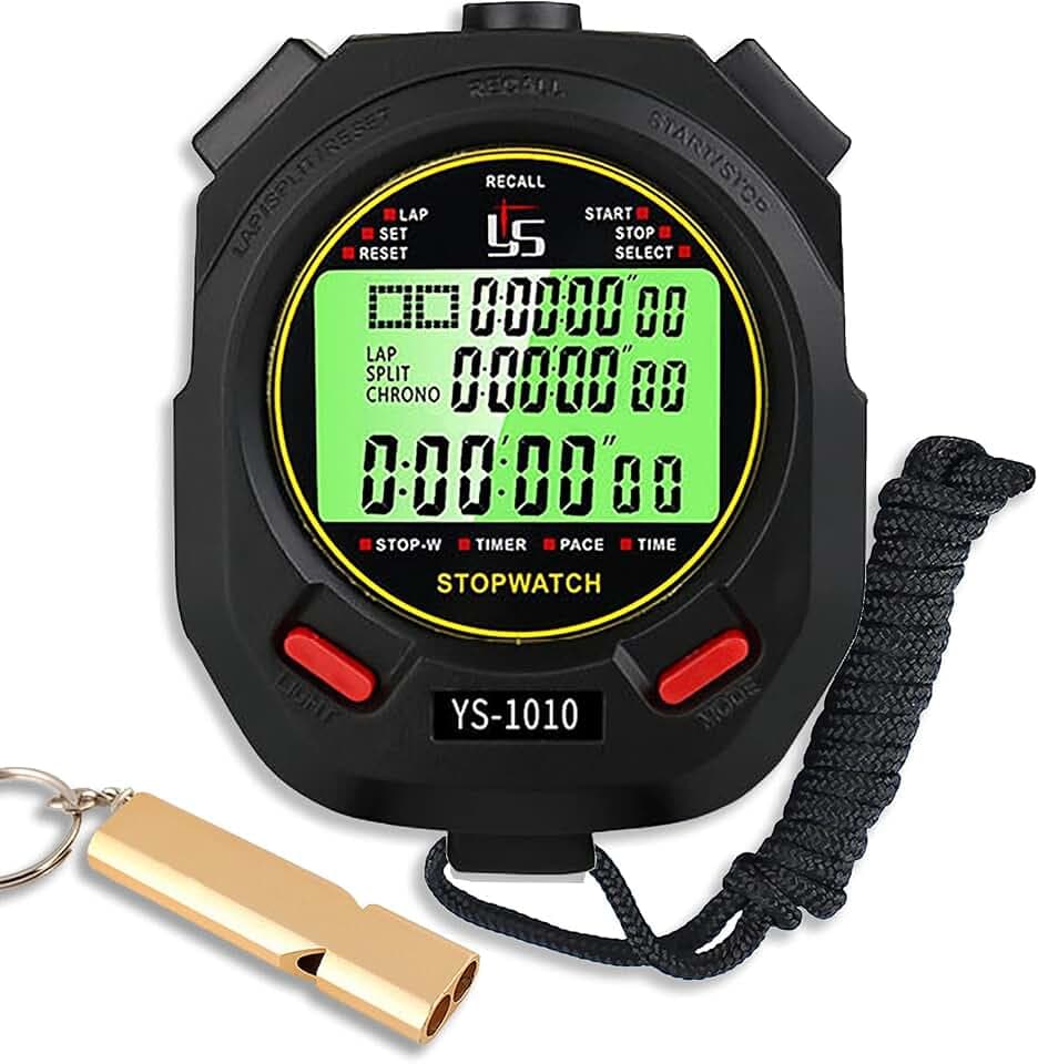 Stoppuhr mit Pfeife,Stoppuhr Sport Digital 60 Speicher mit Leuchte Funktion und Stumm Funktion für Schwimmer Ralley