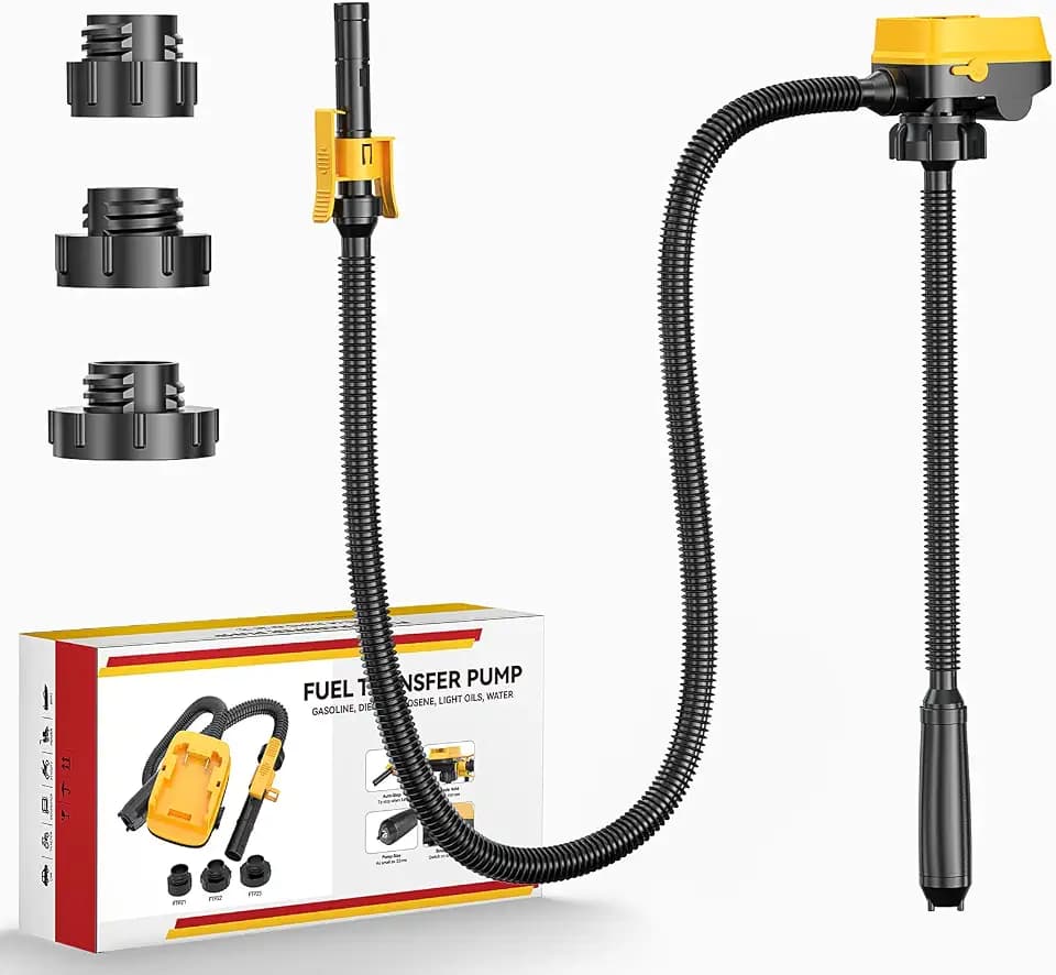 DIYtoolifz Cordless Fuel Transfer Pump with Auto-Stop, 3.2 GPM Flow Portable Fuel Pump Compatible with DeWalt 20V & Milwaukee 18V Batteries, with 41'' Hose, 3 Adapters for Diesel, Gasoline (Bare Tool)