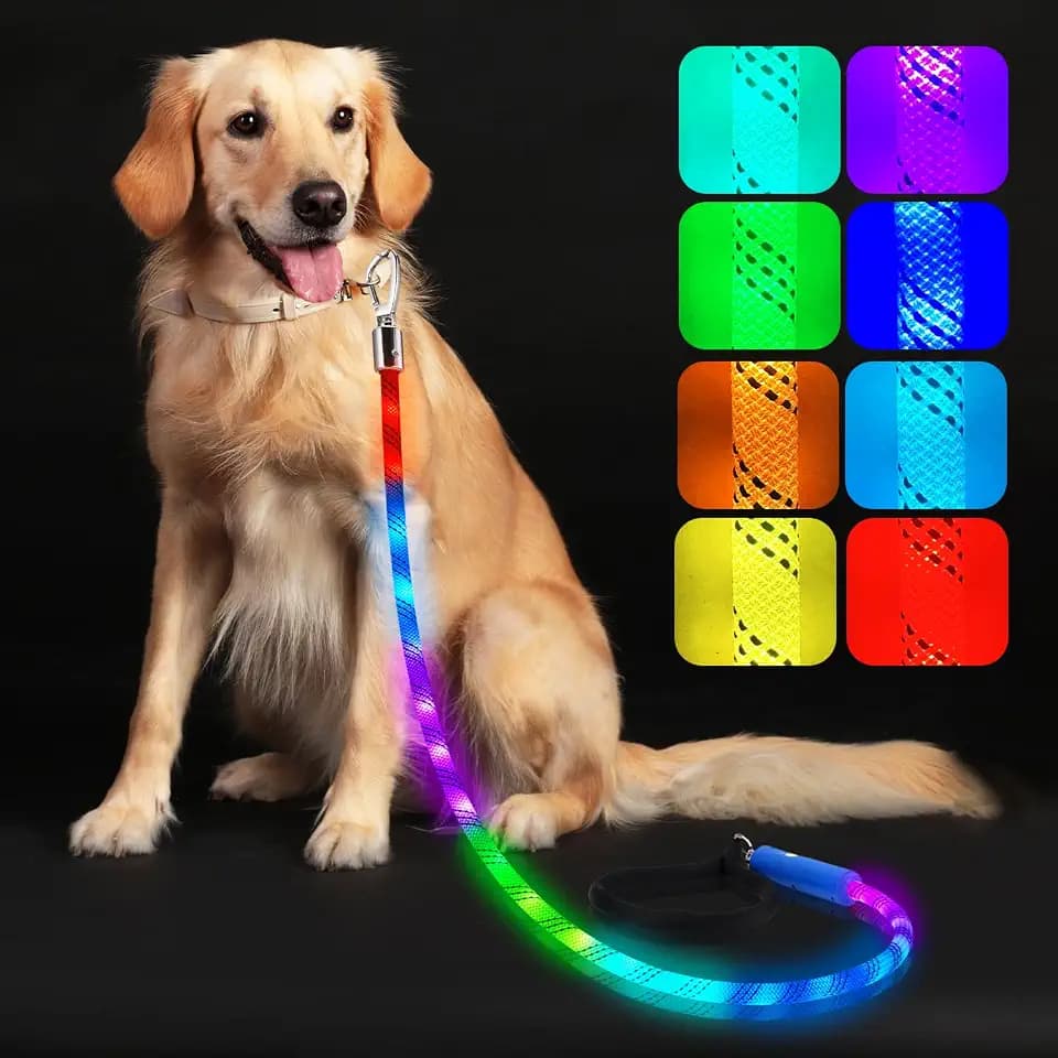 Xeuch Light Up Dog Leash, LED Pet Leash for Night Walking,13 Lighting Modes, Rechargeable Dog Lights, Glow in The Dark Walking Leashes with Tangle-Free Hook for Medium Large Dogs (Leash-5Ft)