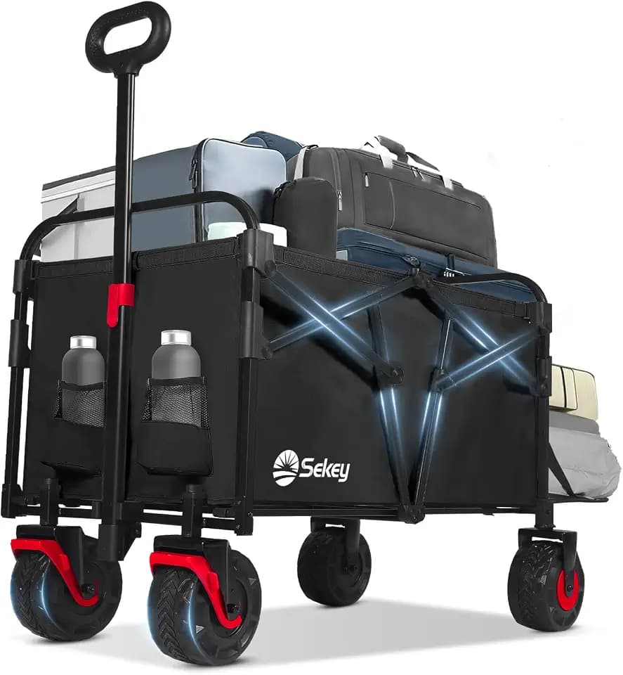 Sekey Bollerwagen Faltbar XXL 200KG 155L, Breite Blasformräder Speziell als Faltbarer Bollerwagen Strand, Strandwagen Klappbar mit Heckklappe, Diamant 2001, Schwarz