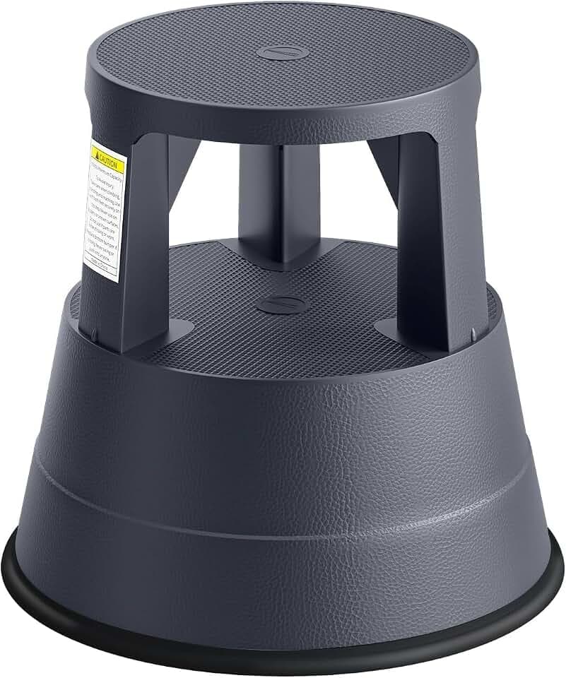Upgraded Rolling Step Stool with Wheels,550LBS Capacity,Non-Slip Platform&Retractable Casters,Heavy-Duty Round Kick Stool for Library,Kitchen, Office, Garage,Portable for Adults/Seniors/Kids (Black)