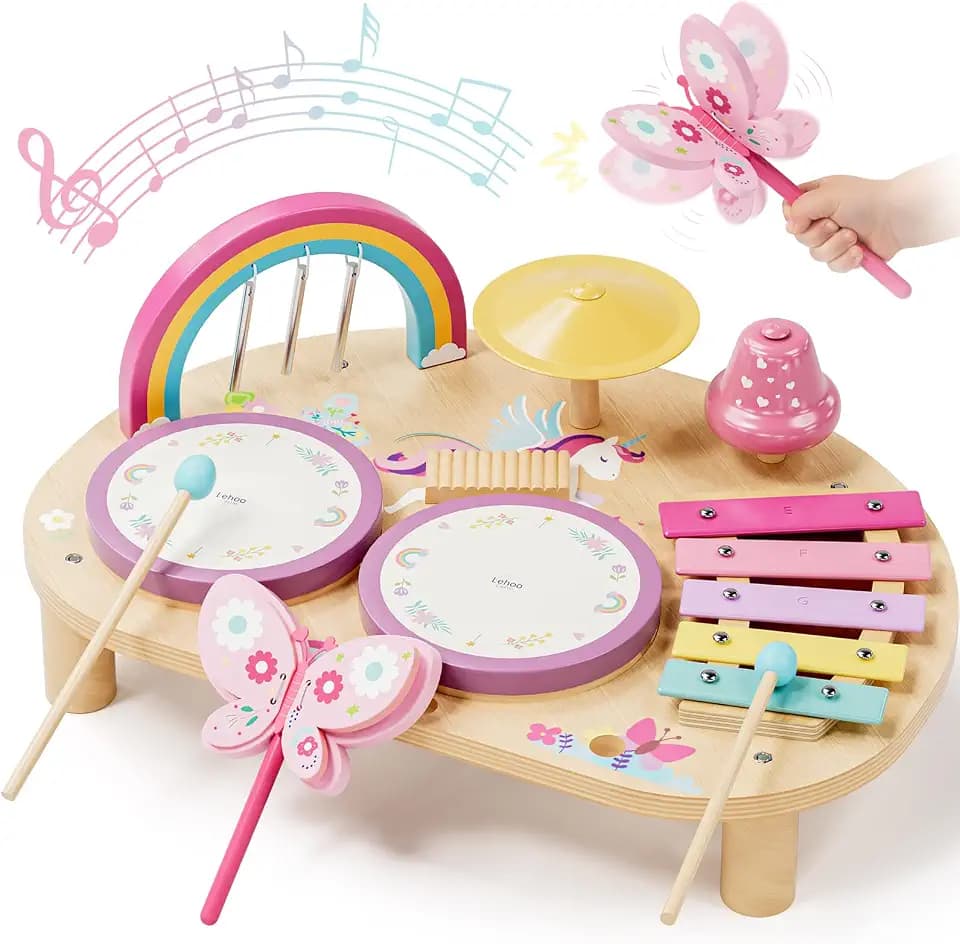 Lehoo Castle Einhorn Schlagzeug & Xylophon Holz Baby Musikinstrumente Tisch