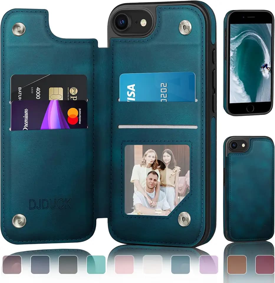 DJDUCK Designed for iPhone 7/8/SE2020/SE2022 Case Wallet with Card Holder, [Magnetic Clasp Cover] [RFID Blocking Leather Protection] Shockproof Women Men Cases 4.7 Inch for Apple 7/8/SE2/SE3 Teal