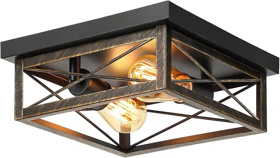 Oil Rubbed Bronze Hallway Light Fixture Ceiling, 2-Light Farmhouse Industrial Flush Mount Ceiling Lamp, 1-Pack Metal Kitchen Light Fixture, Close to Ceiling Lamp for Bedroom Living Room Entryway