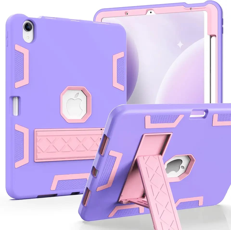 for iPad Air 11 Inch Case M2(2024), iPad Air 6th/5th/4th Gen Case (2024/2022/2020), 10.9 Inch with Pencil Holder,Slim Heavy Duty Shockproof Rugged Protective Cover Purple/Rose Gold