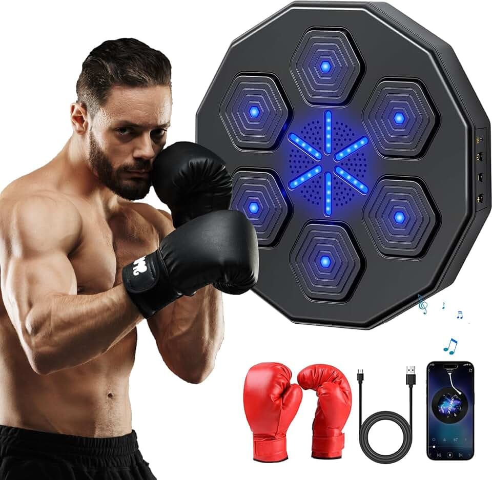 Bluetooth Musik Boxing Machine, Intelligente Boxmaschine Zur Wandmontage für Heimübungen Dekompression, Boxen Training Geräte mit Boxhandschuhen für Kinder, Erwachsene, Heimtraining, Fitnessstudio