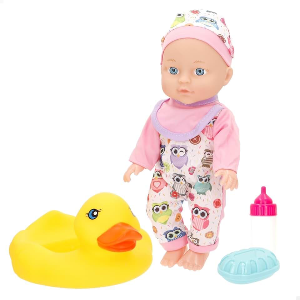 COLORBABY Colorbaby's 39345 Babypuppe, 30 cm, bewegliche Gliedmaßen, Eulen-Kleidung, Schwimmerentchen, Babypuppen, Mädchen-Spielzeug, 24 Monate